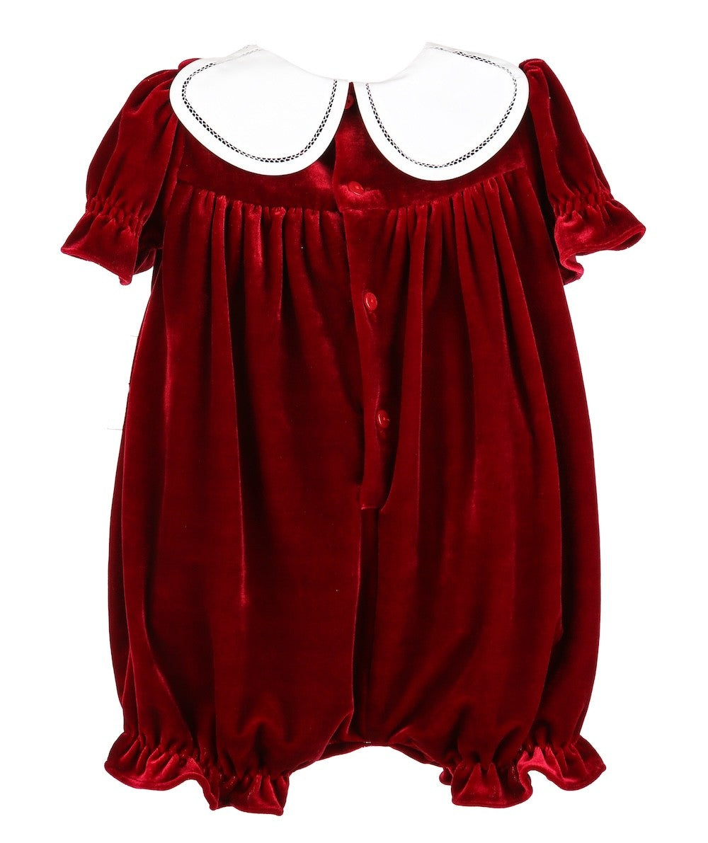 Sophie & Lucas Baby Girls Velvet Christmas Bubble with White Petal Collar - Red