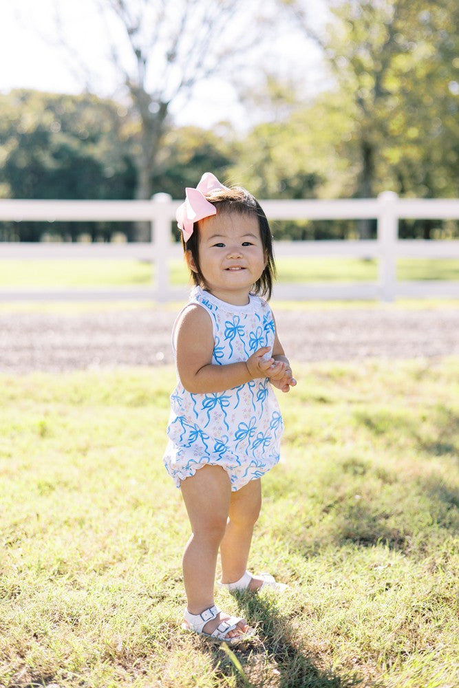 Proper Peony Pima Baby Girls Blue Blossom Bows Bubble