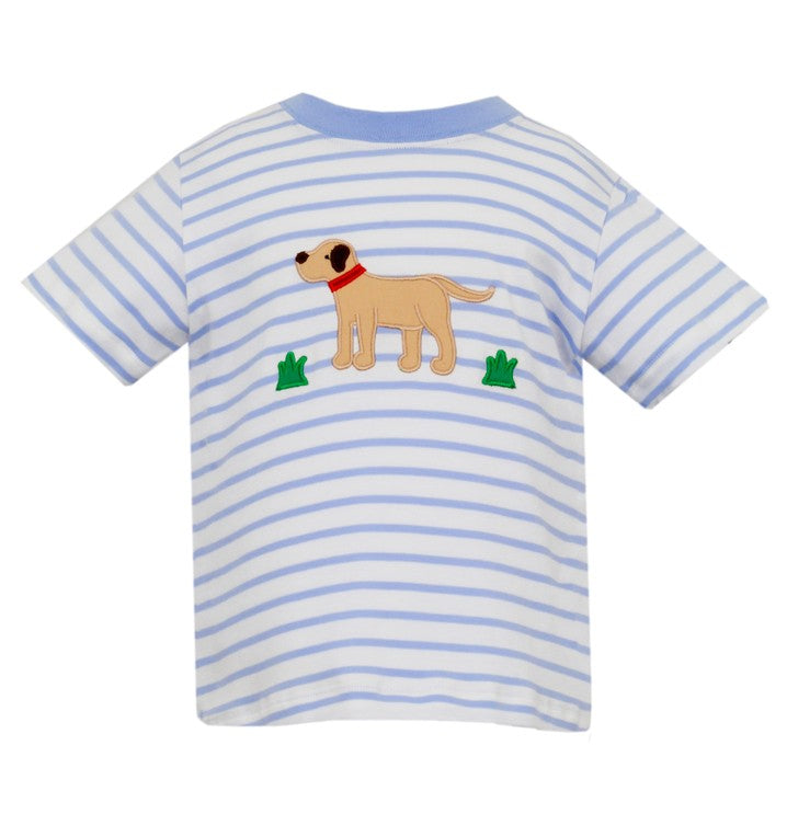 Claire & Charlie Boys Knit Shirt - Light Blue Stripes - Labrador Dog by Claire & Charlie