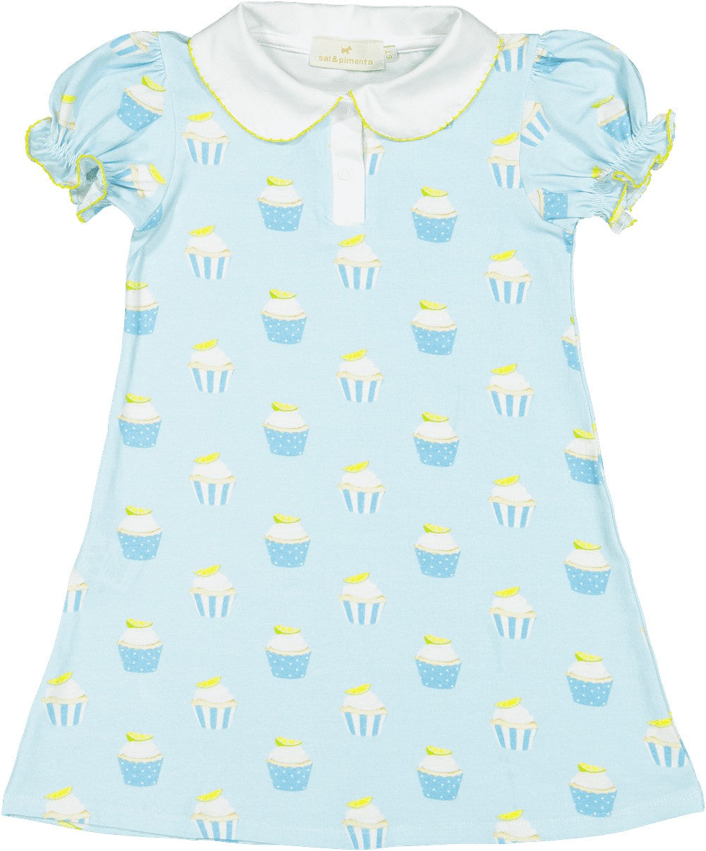 Sal & Pimenta Girls Knit Dress - Aqua Sugar High Cupcakes