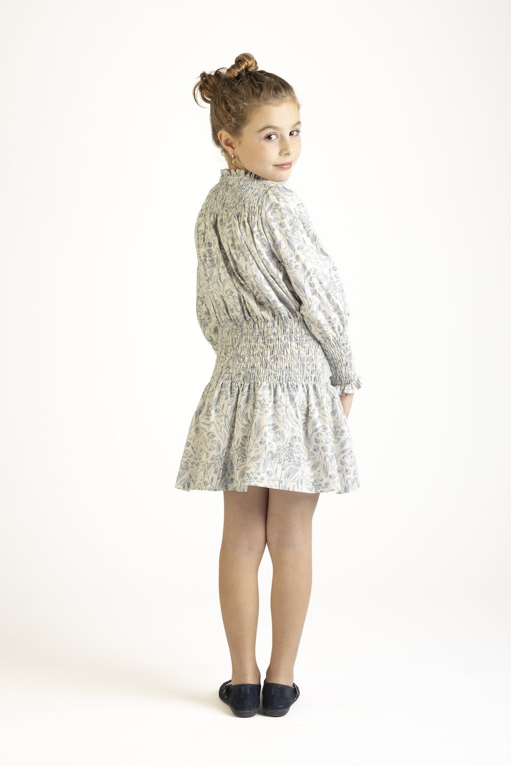 Luli & Me Gabby Girls Fall Blue Frost Paisley Smocked Dress
