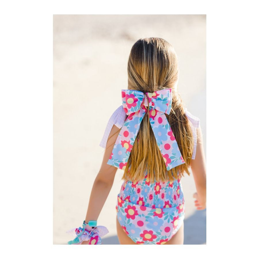 Sal & Pimenta Girls Lycra Hair Bow on Clip - Retro Flowers