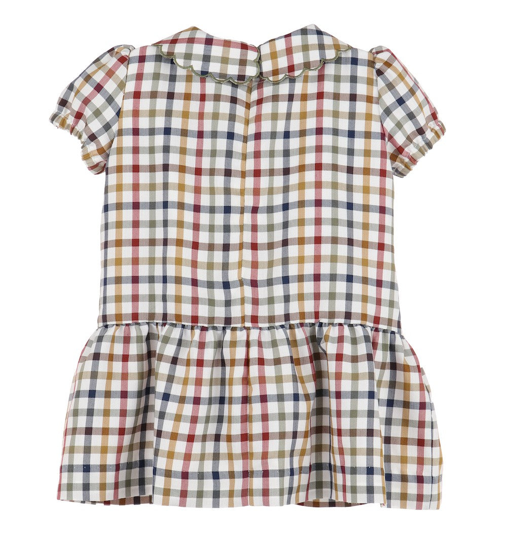 Luli & Me Girls Green Autumn Checks Feston Ruffle Dress by Luli & Me