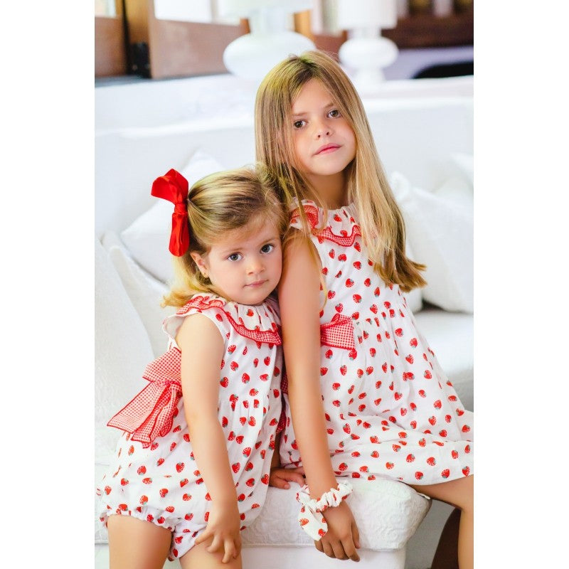 Sal & Pimenta Girls Dress - Strawberry Patch with Side Bows - Red