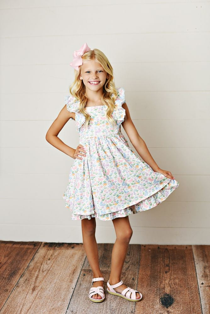 Swoon Baby Girls Pastel Easter Bunny Print Pinafore Dress