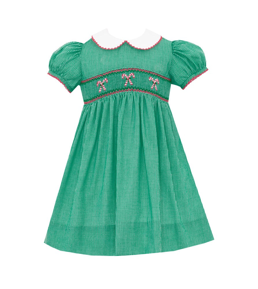 Petit Bebe Girls Green Gingham Smocked Candy Canes Dress with Collar 18M Petit Bebe Girls Green Gingham Smocked Candy Canes Dress with Collar 18M