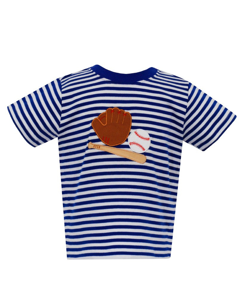 Claire & Charlie Boys Royal Blue Stripe Shirt - Baseball Theme