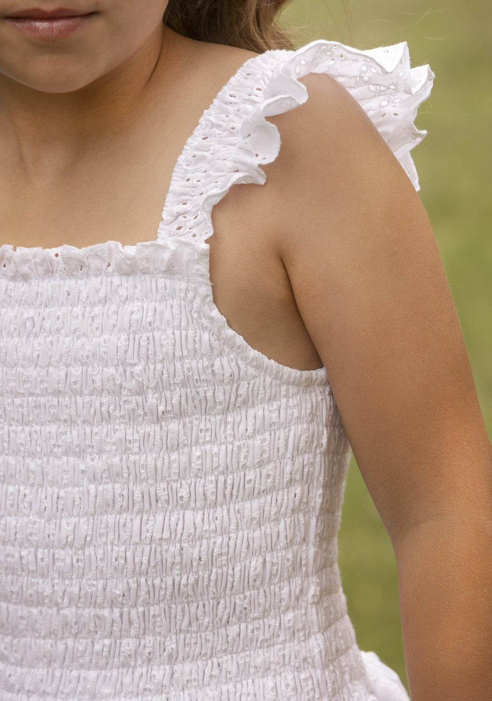 Luli & Me Gabby Girls Smocked White Eyelet Kate Flutter Sleeve Sun Dress