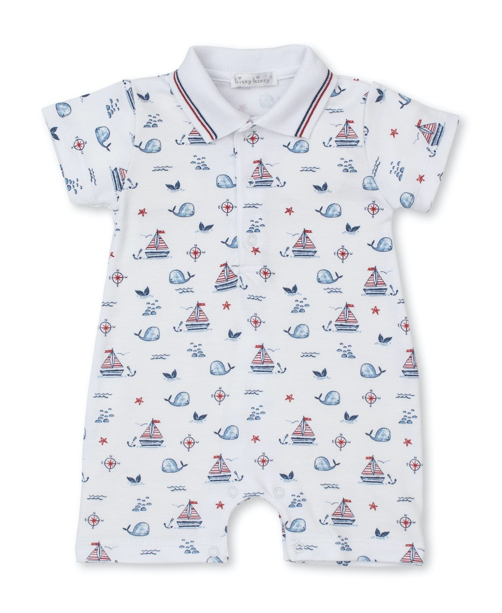 Kissy Kissy Baby Boys Short Playsuit Romper - Blue Sails & Whales Print