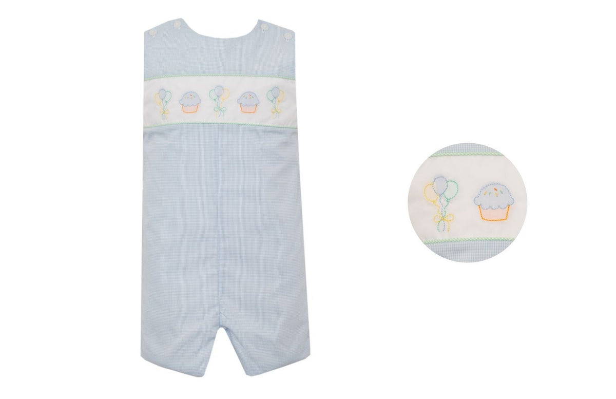 Anavini Baby Boys Light Blue Gingham Jon Jon - Shadow Stitch Embroidered Birthday by Anavini
