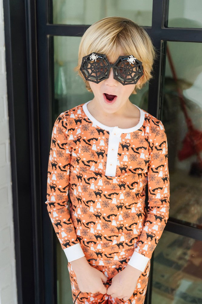 Lila & Hayes Boys Jack Pajamas - Orange Halloween