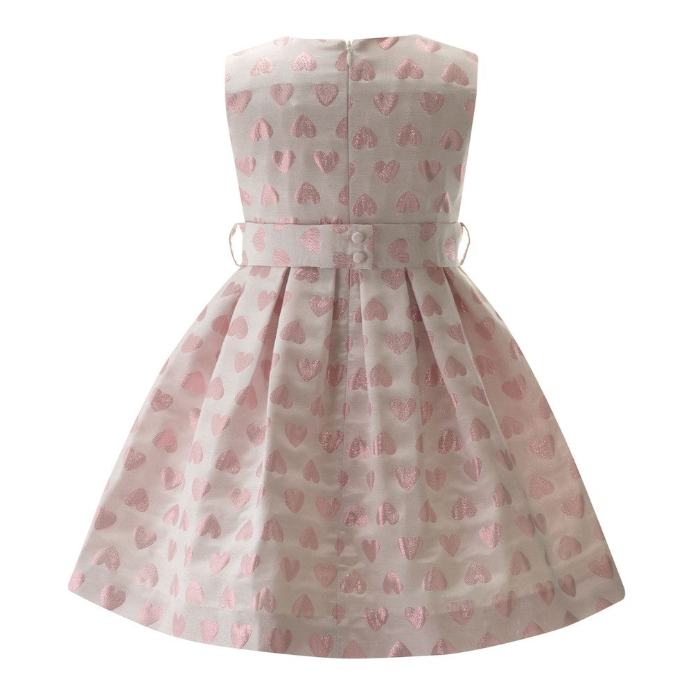 Rachel Riley London Girls Sleeveless Pink Heart Damask Dress