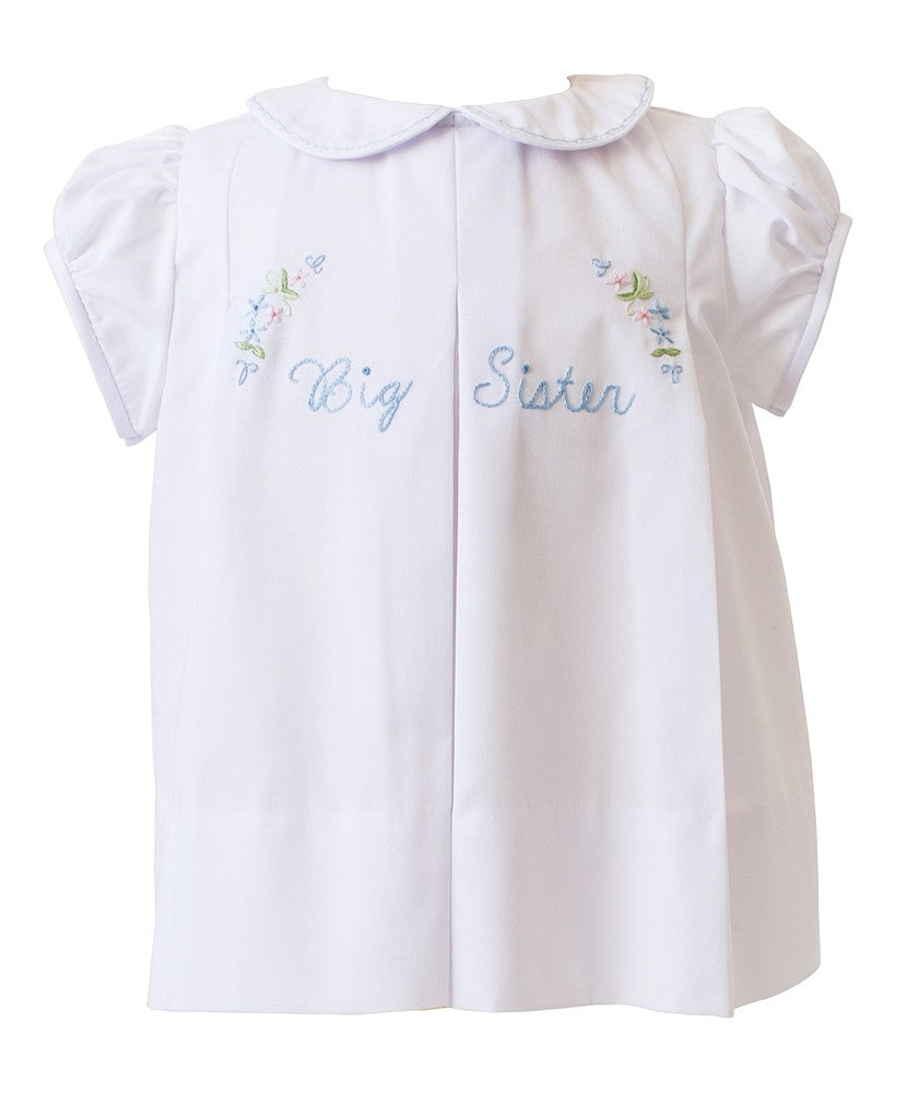 Proper Peony Girls Embroidered Big Sister Dress with Collar - White