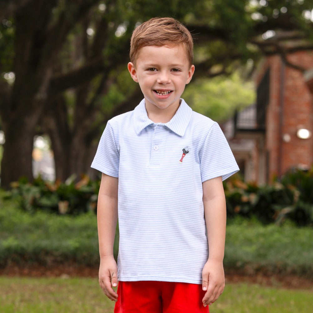 Trotter Street Kids Boys Blue Mouse Embroidery Polo Shirt