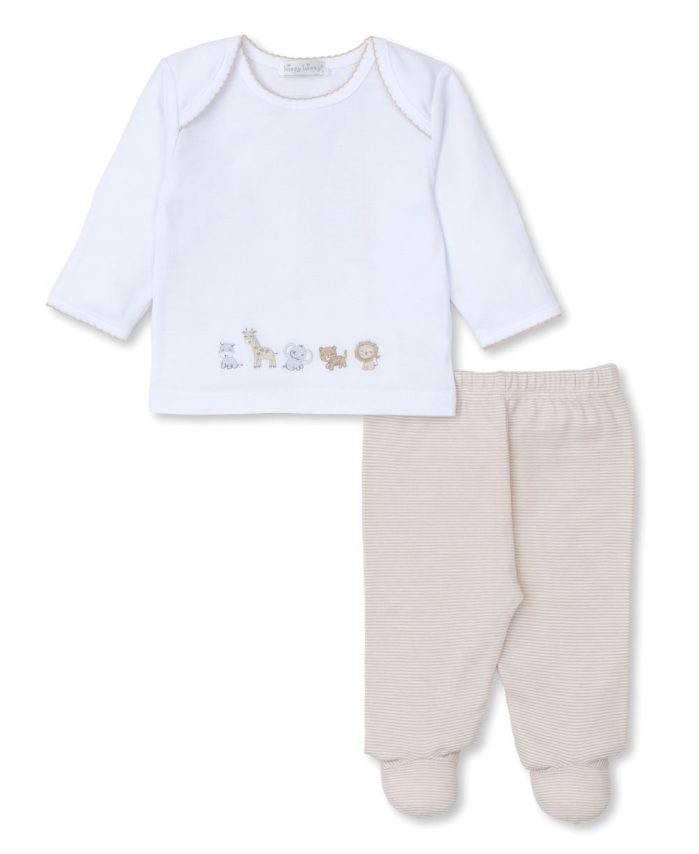 Kissy Kissy Baby Boys Tan Safari Squad Footed Pants Set