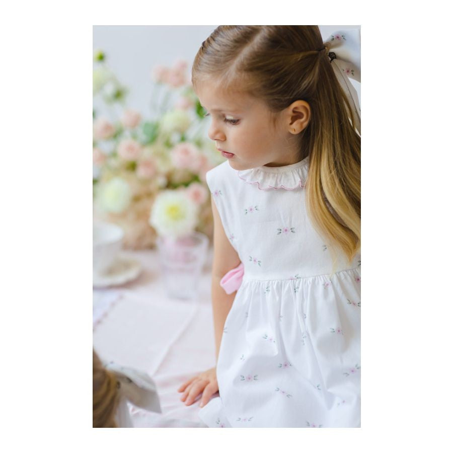 Sal & Pimenta Girls Sleeveless Dress - Pink Bows at Sides - Pink Blossoms