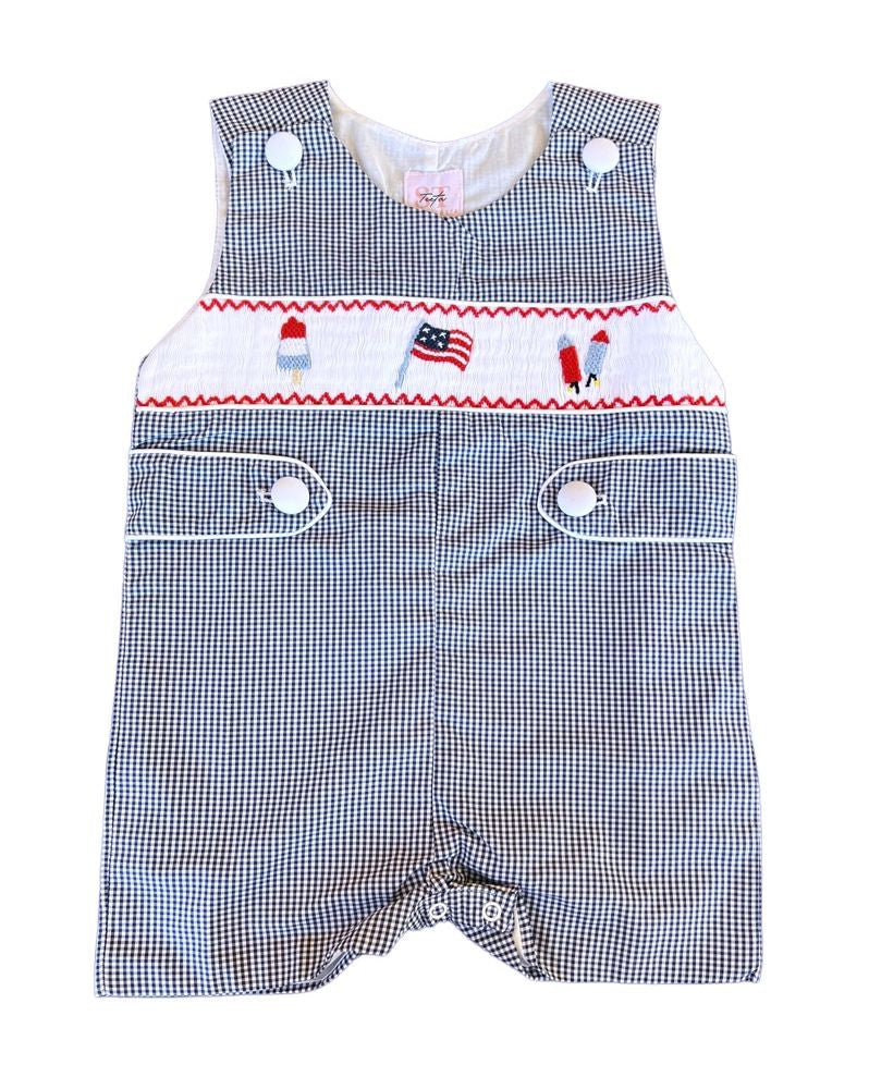 Shop Teeta Boys Blue Check Smocked Patriotic Jon Jon