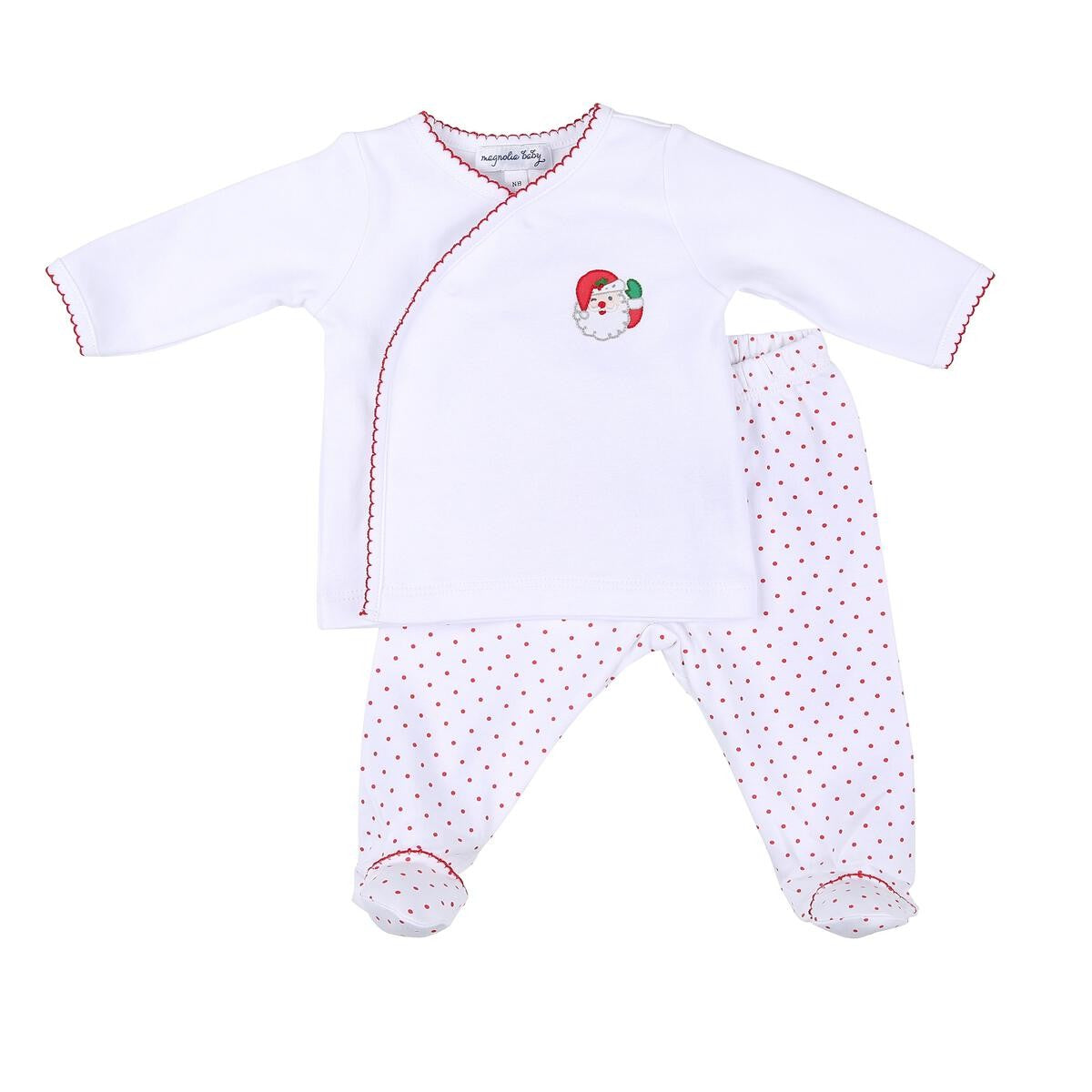 Magnolia Baby White Winking Santa Cross Tee Footed Pant Set