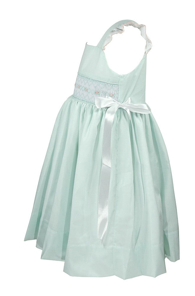 The Best Dressed Child Girls Smocked Dress - Flutter Sleeves & Side Bows - Pastel Mint Green