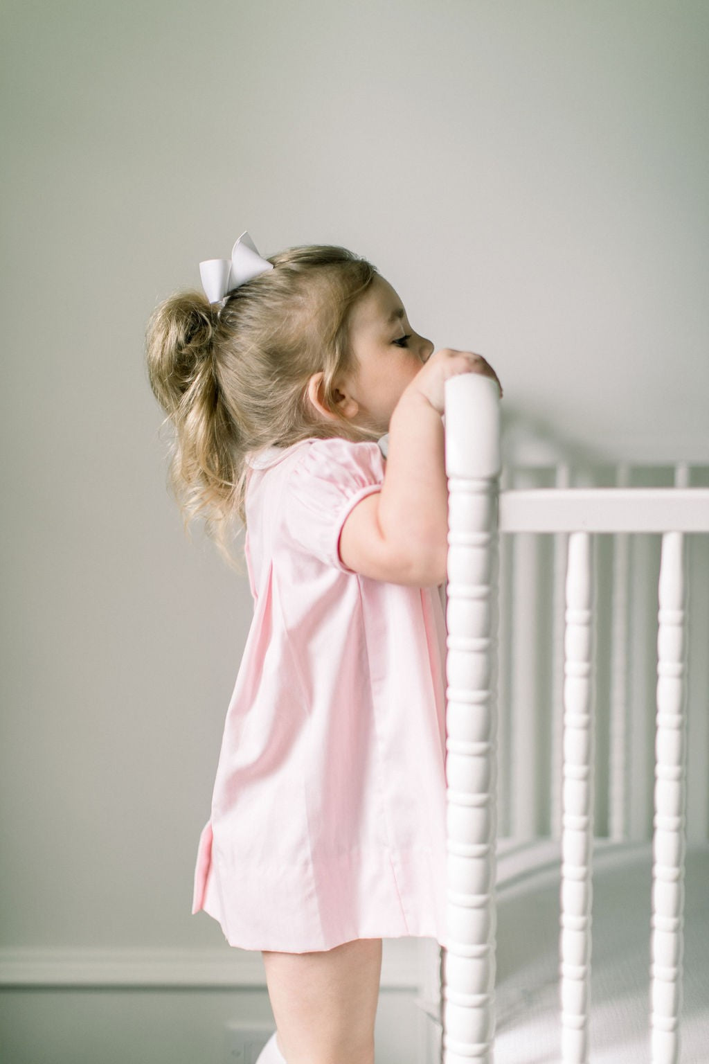 Proper Peony Girls Embroidered Big Sister Dress with Collar - Pink