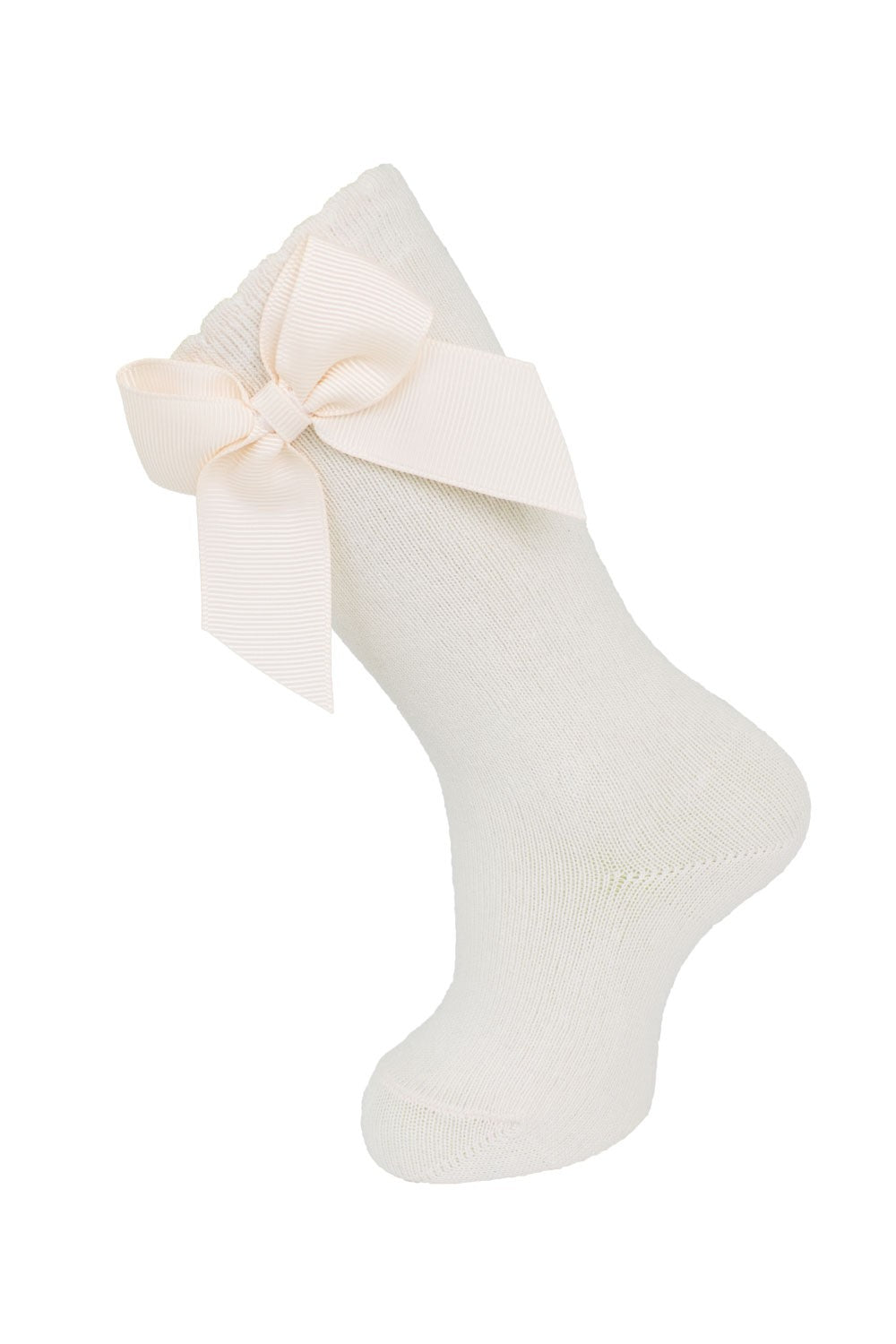 Carlomagno Socks - Girls Cotton Knee High Socks - Attached Grosgrain Bow - Natural Ivory by Carlomagno