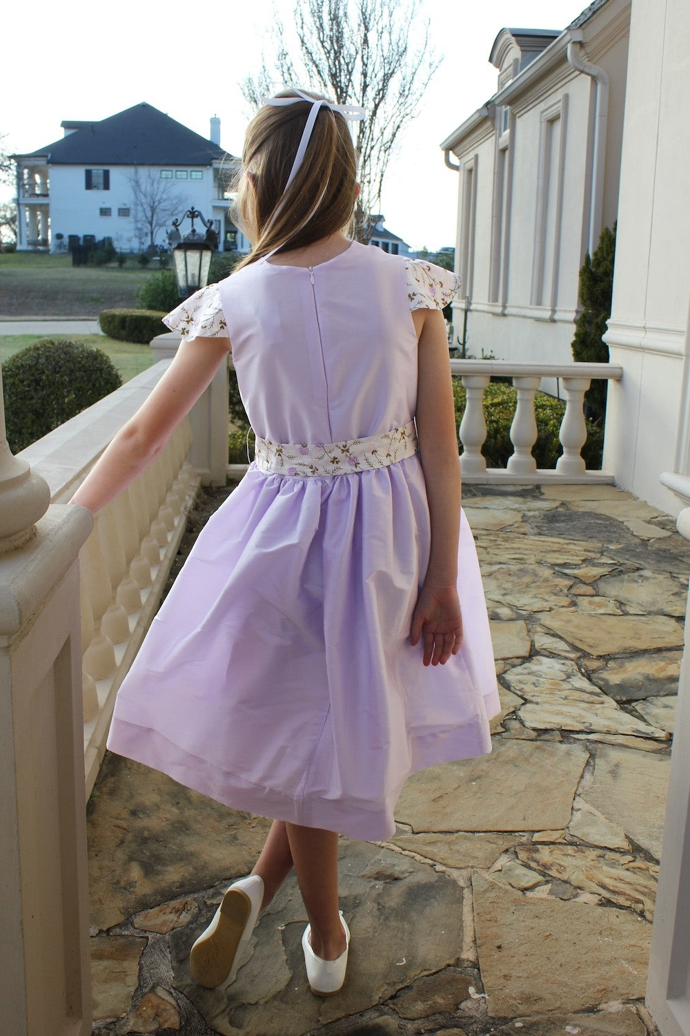 Susanne Lively Girls Lavender Lilac Cap Sleeve Dress with Embroidery Sash