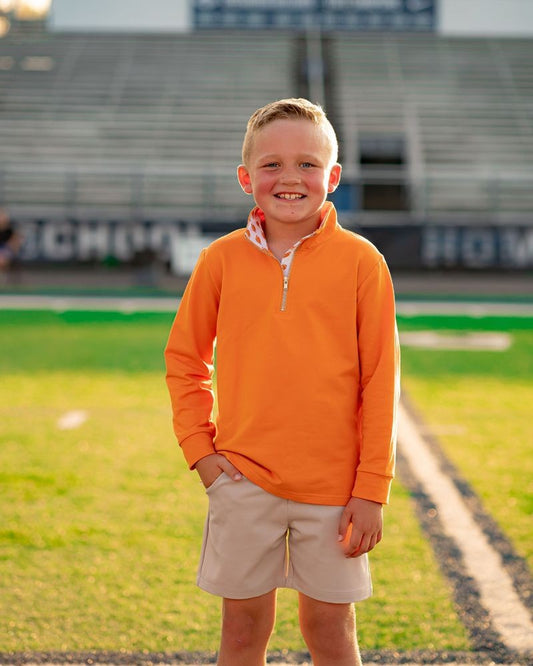 Yellow Lamb Boys Game Day Quarter Zip Sweater - Texas Dark Orange
