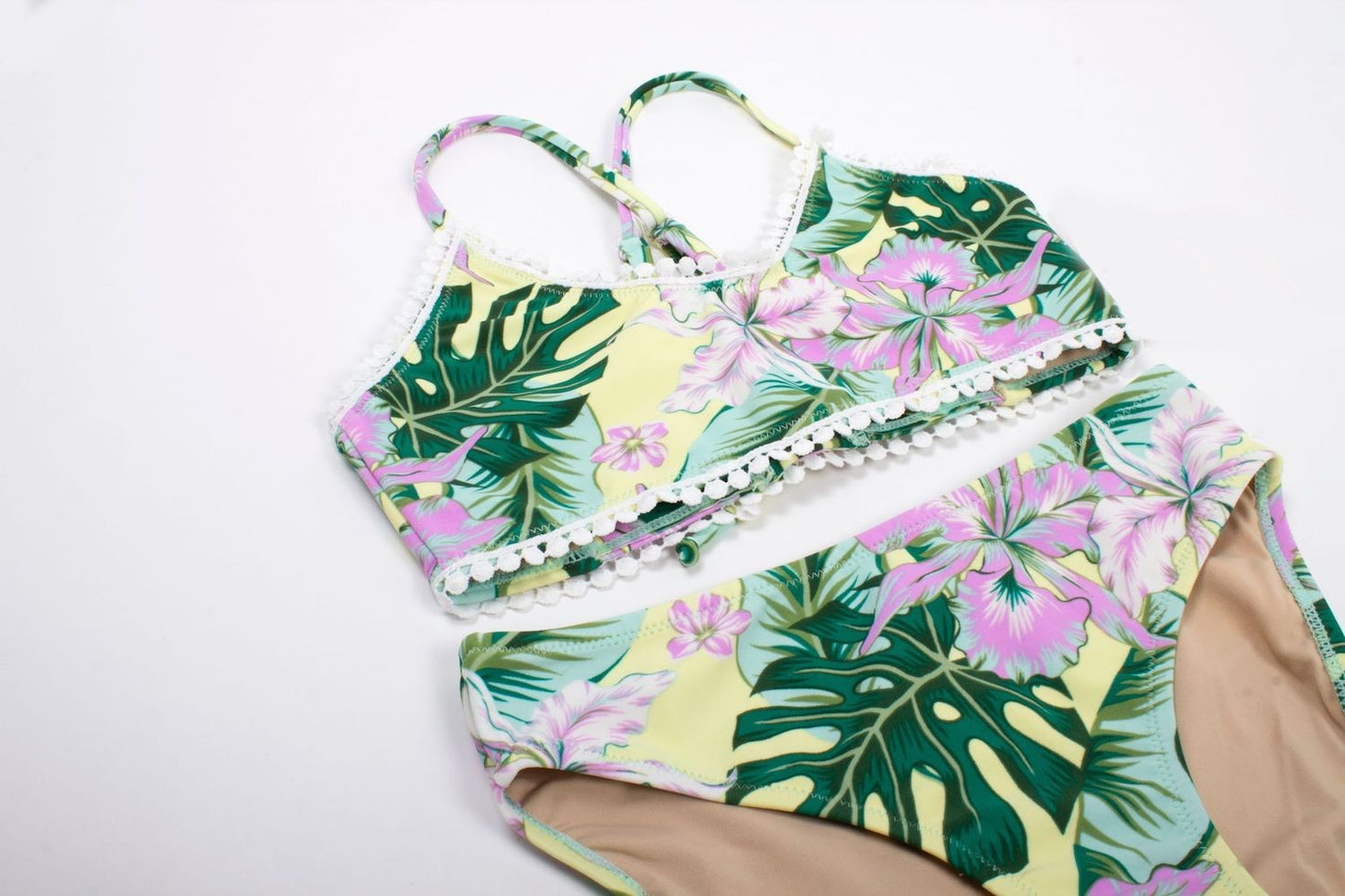 Shade Critters Girls Green / Lavender Tropical Oasis Floral Bikini Bathing Suit