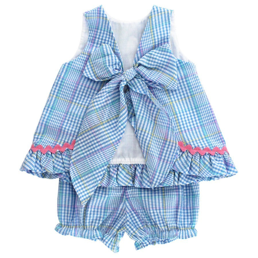 Bailey Boys Girls Blue Plaid Easter Bunny Bloomer Set - Bow in Back by Bailey Boys