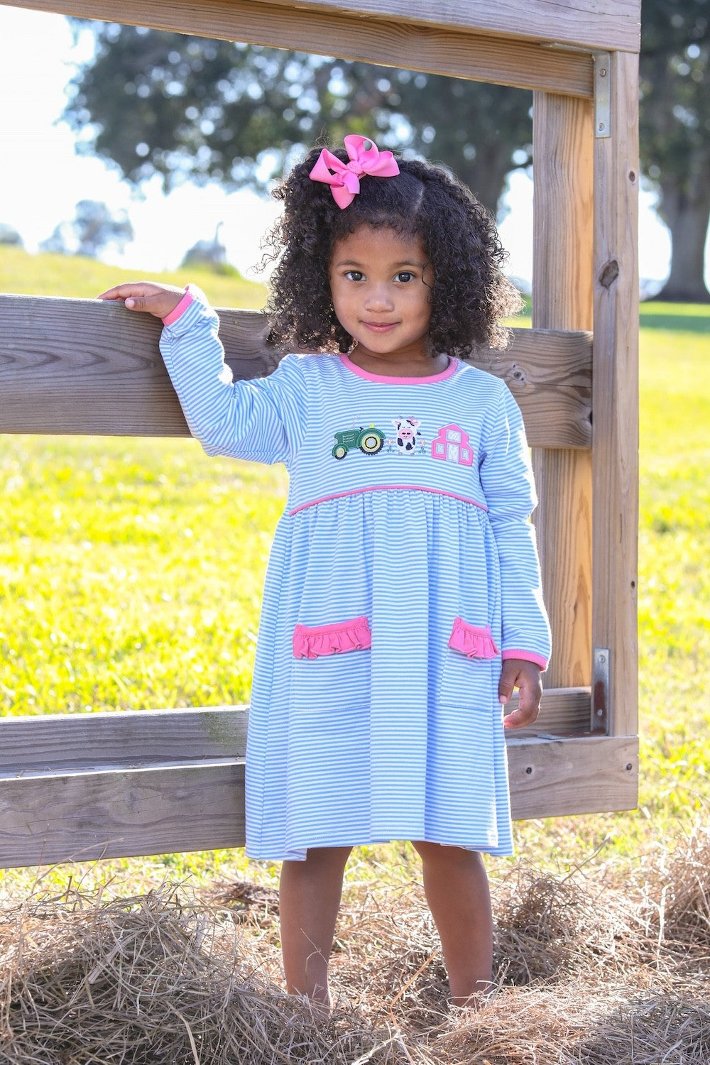 Trotter Street Kids Girls Pocket Dress - Blue Farm