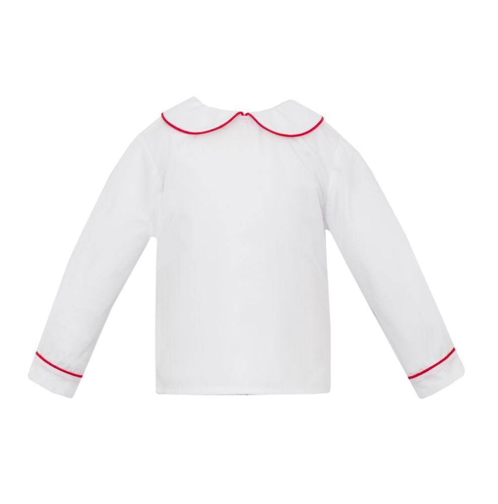 Petit Bebe Boys White Shirt - Long Sleeves - Red Piping
