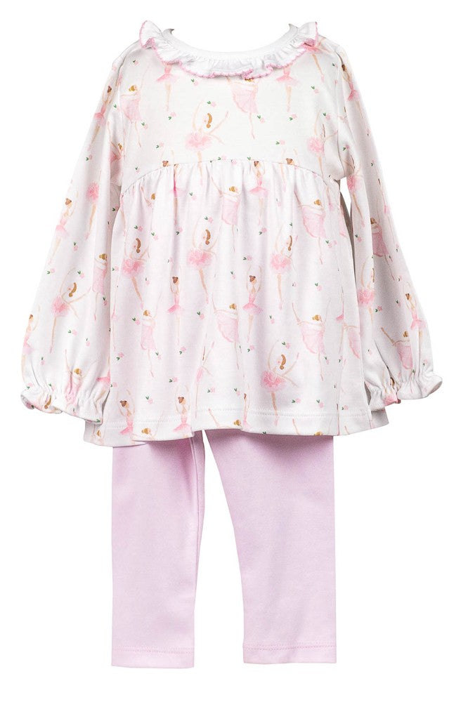 Proper Peony Pima Girls Pink Ballerinas Tunic & Leggings Set