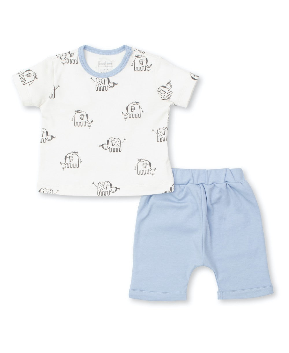 Kissy Kissy Love Baby Boys Blue Elephants Shorts Set