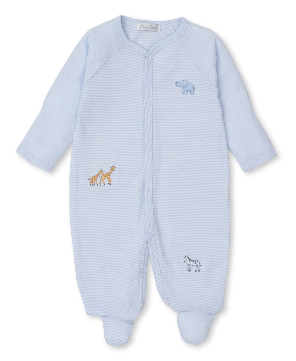 Kissy Kissy Baby Boys Footie - Blue Stripe Jungle Animals Oasis