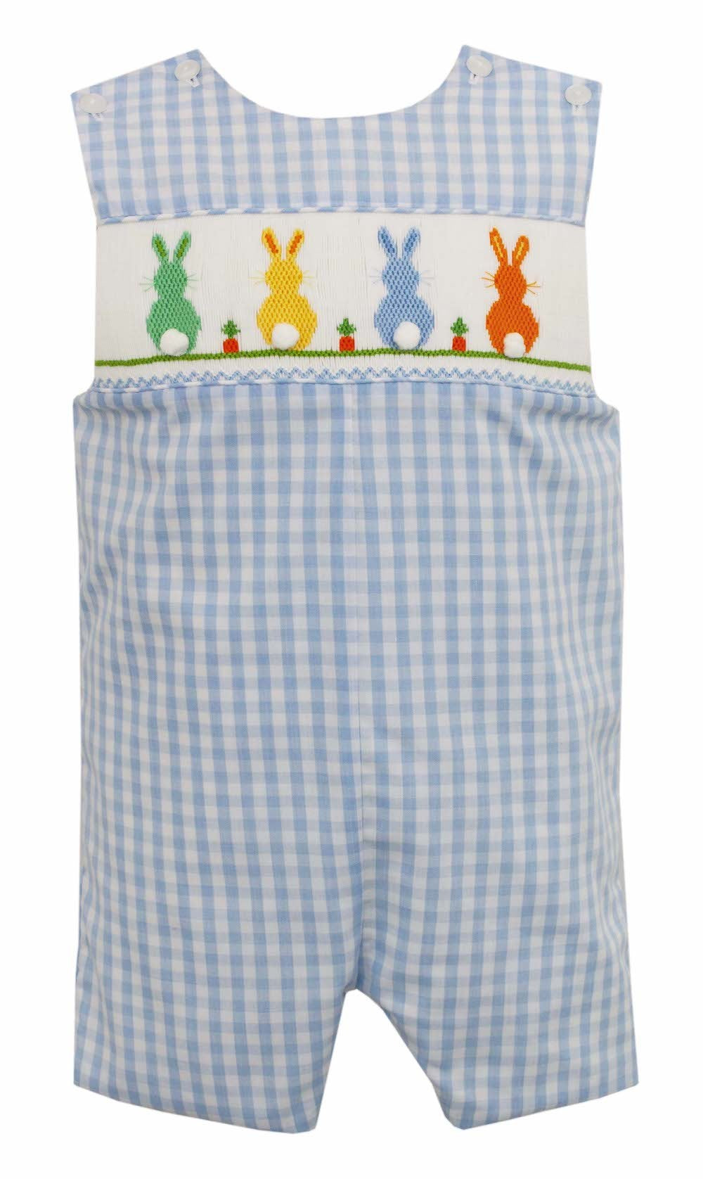 Anavini Velani Baby / Toddler Boys Blue Gingham Smocked Easter Bunny Cottontails Jon Jon