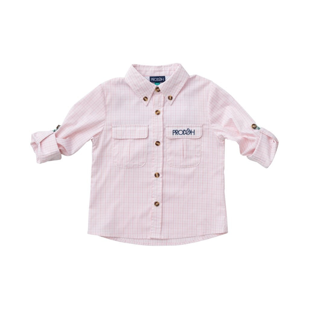 Prodoh Kids Founders Fishing Shirt - Pink Plumeria Windowpane