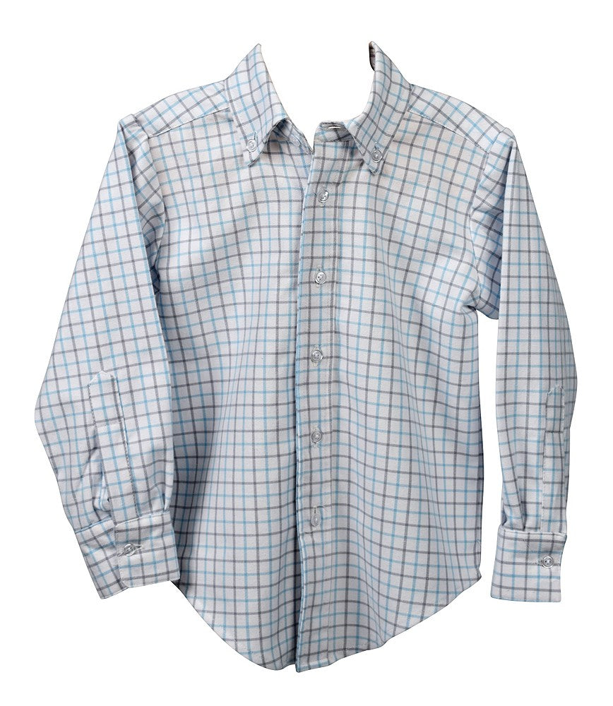 Funtasia Too Boys Grey / Blue Plaid Dress Shirt