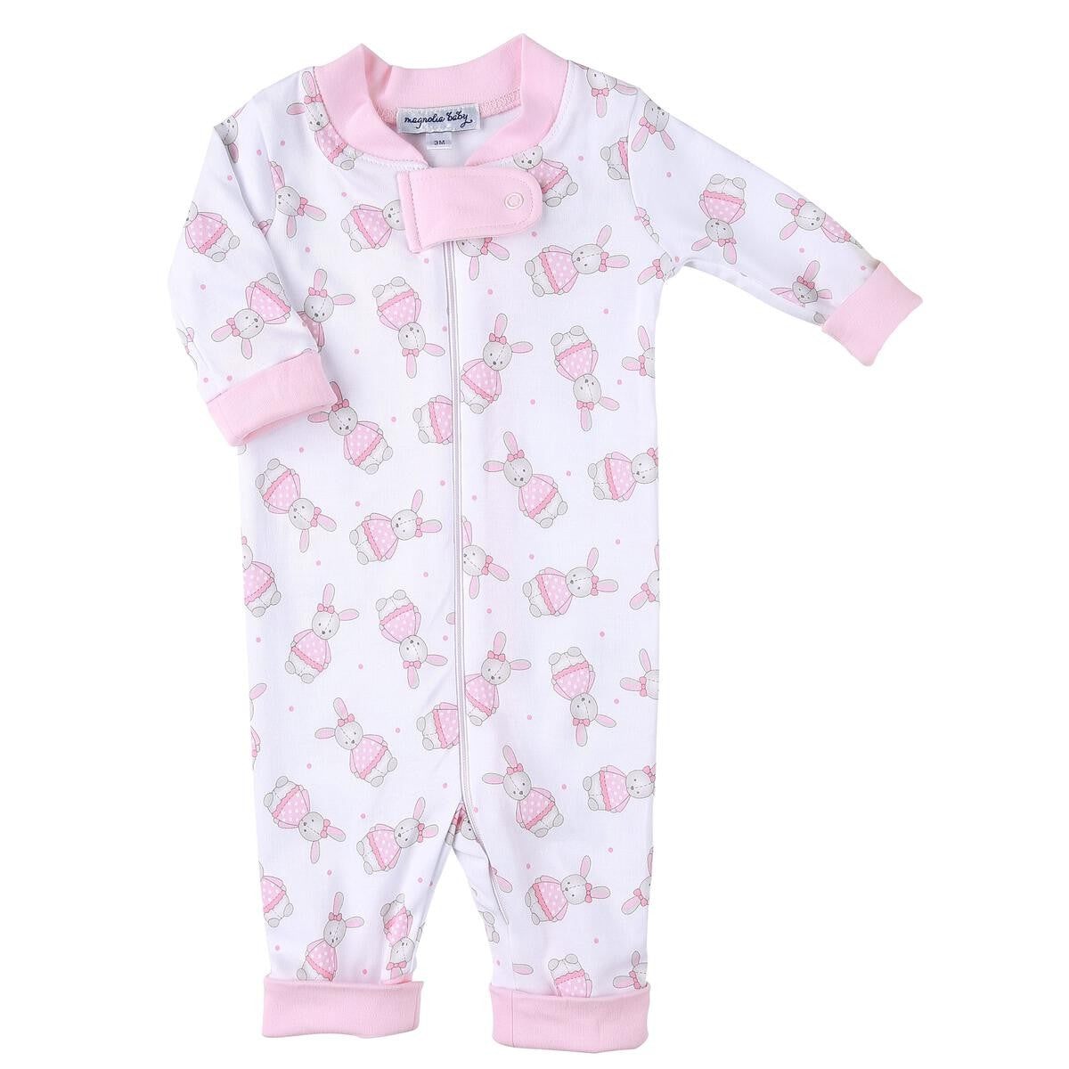 Magnolia Baby / Toddler Girls Vintage Polka Dot Bunny Zipped Pajamas - Pink