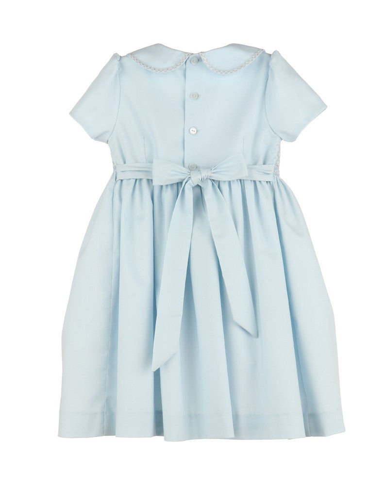 Luli & Me Girls Classic Blue Dress - Fully Smocked Bodice - Peter Pan Collar