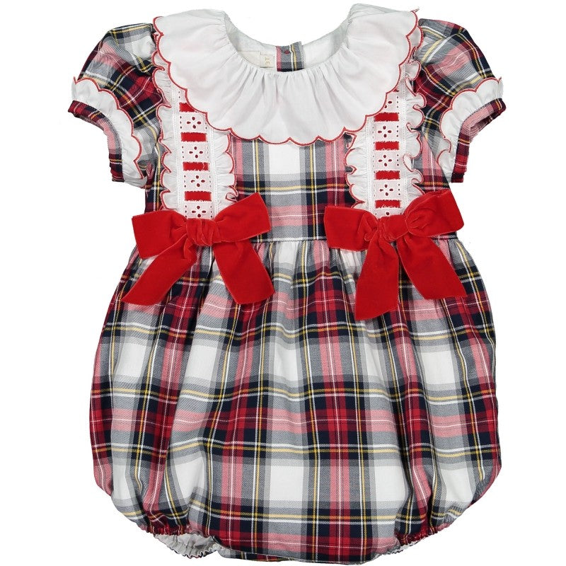 Sal & Pimenta Girls Bubble - Jolly Tartan Holiday Plaid with Red Bows
