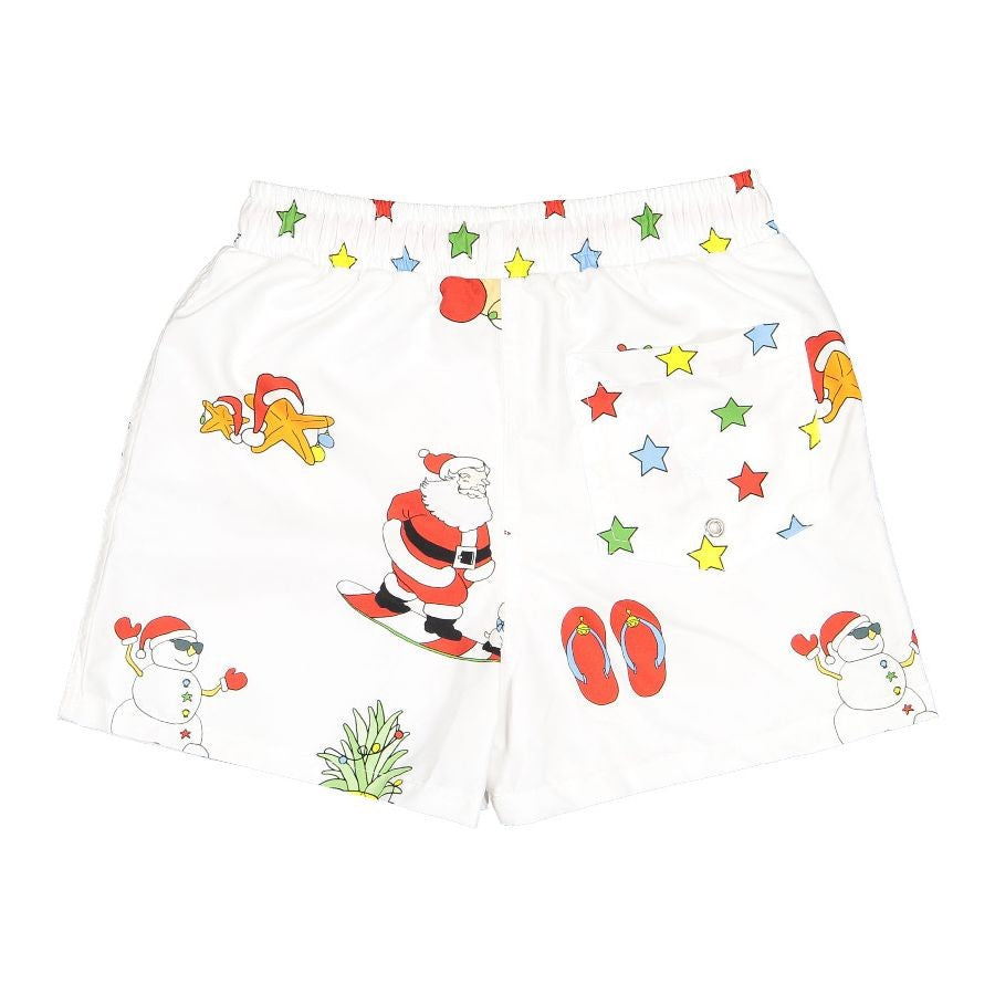 Sal & Pimenta Boys Swim Trunks - Santa on Christmas Holiday - White