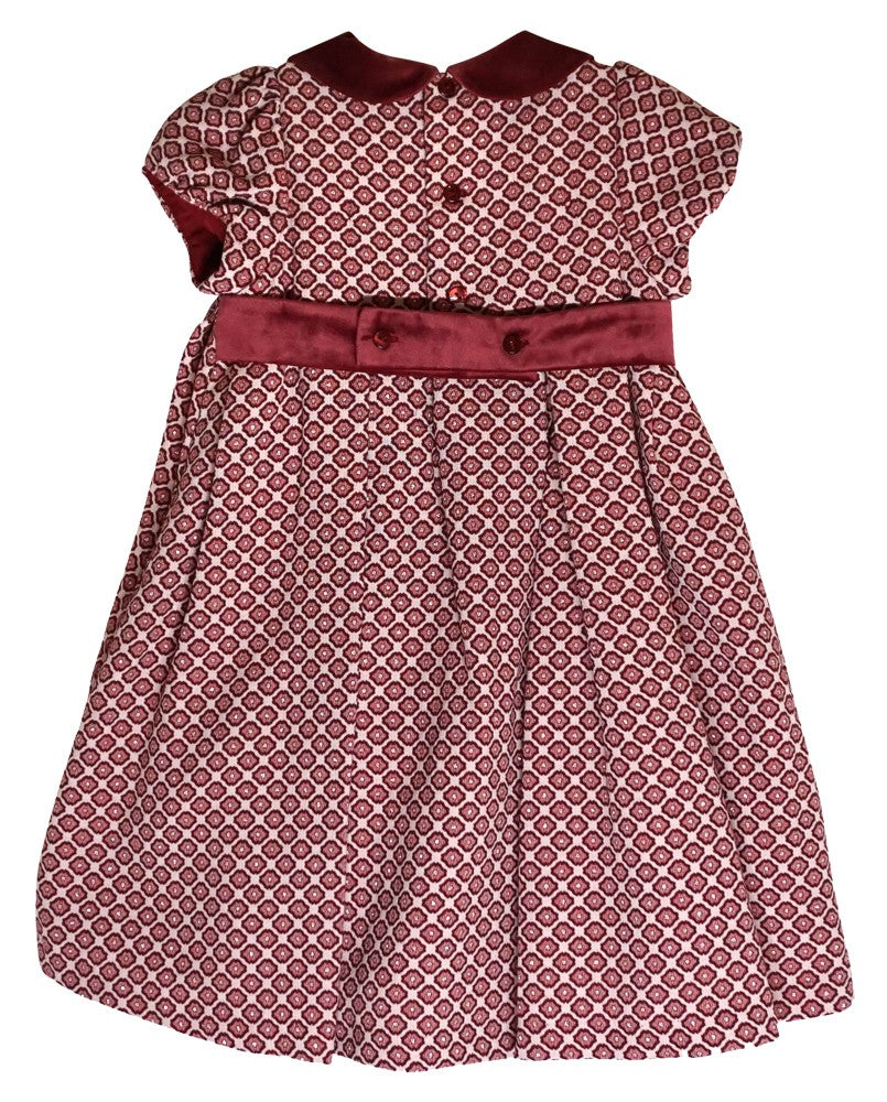 Luli & Me Baby / Toddler Girls Burgundy / Gold Jacquard Holiday Dress - Velvet Trim by Luli & Me
