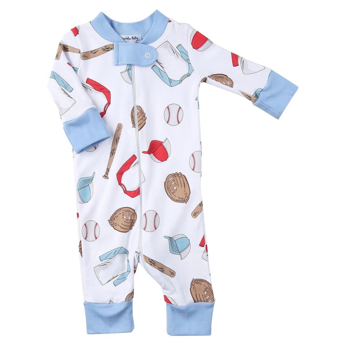 Magnolia Baby Boys Blue Baseball Season Zipped Pajamas