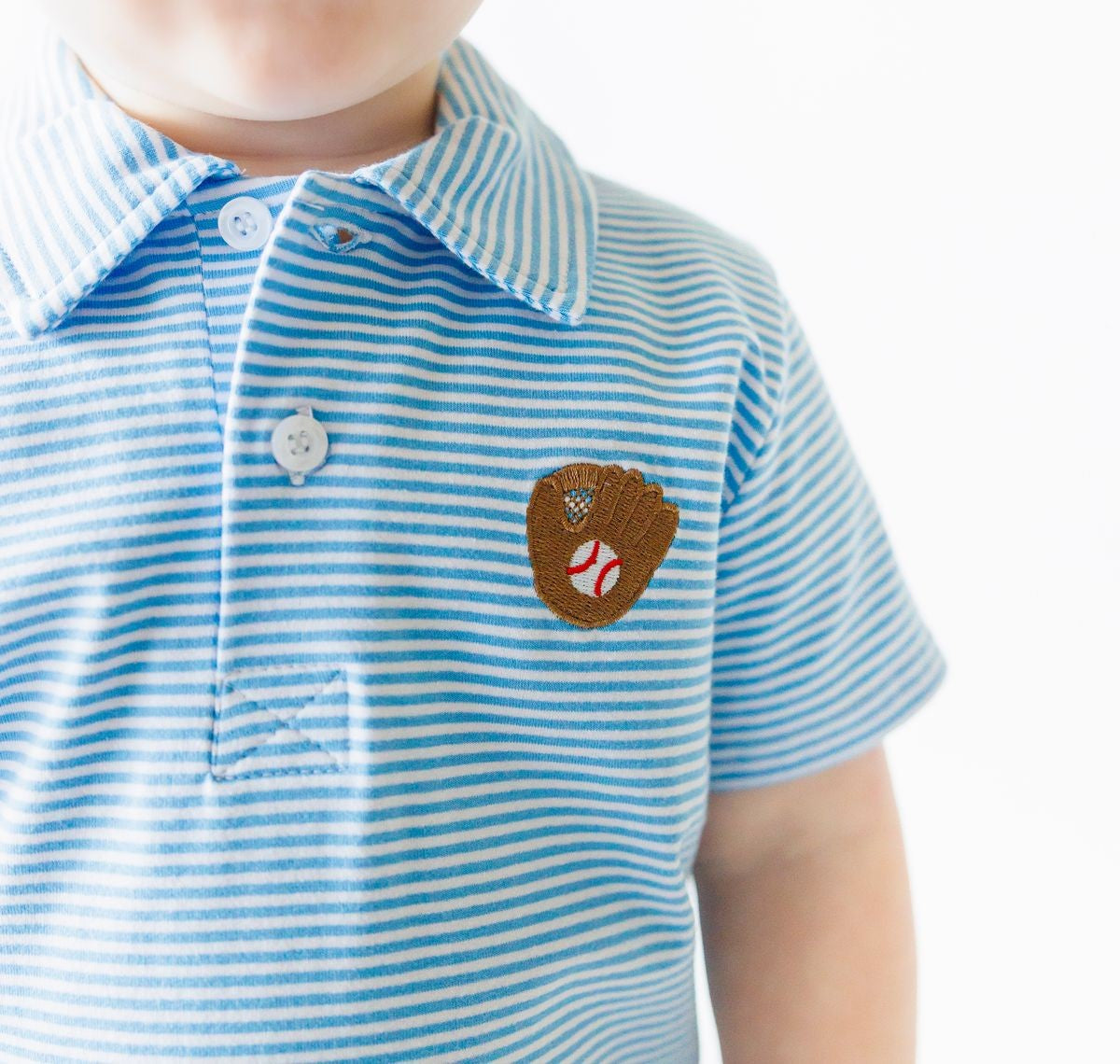 Itsy Bitsy Boys Blue Striped Polo Shirt - Baseball Glove