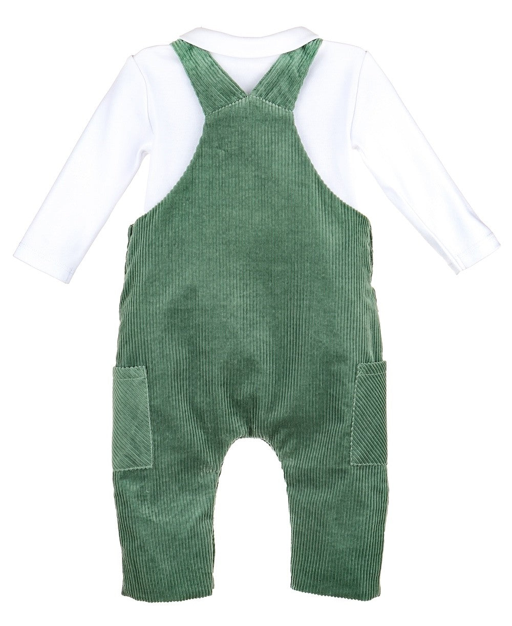 Sophie & Lucas Boys Comfy Cord Overall Set with Shirt - Bayleaf Green