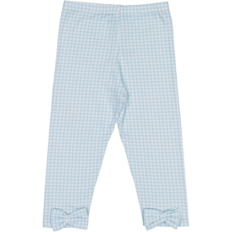 Sal & Pimenta Girls Leggings Set - Blue Daisy Top with Check Leggings - Bows on Back by Sal & Pimenta
