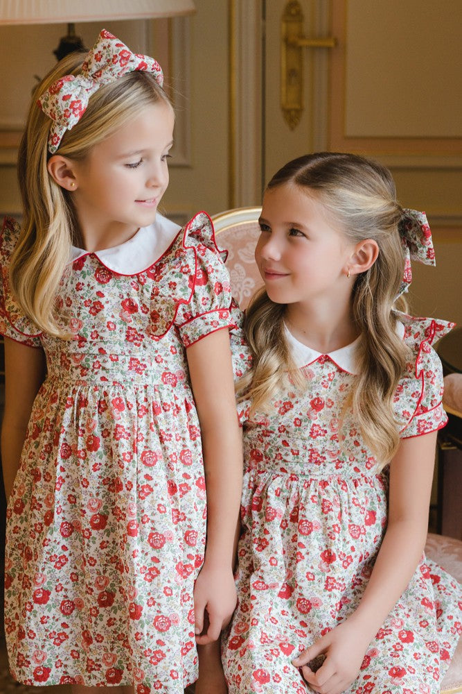 Sal & Pimenta Girls Christmas Dress - Red Jolly Liberty Flowers