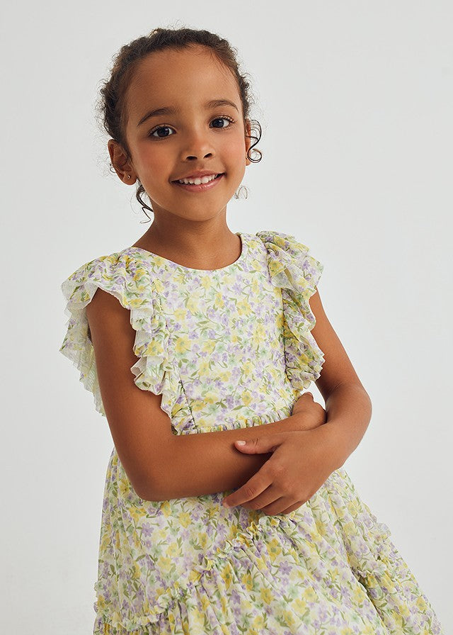Abel & Lula Girls Lavender & Yellow Tulle Floral Dress