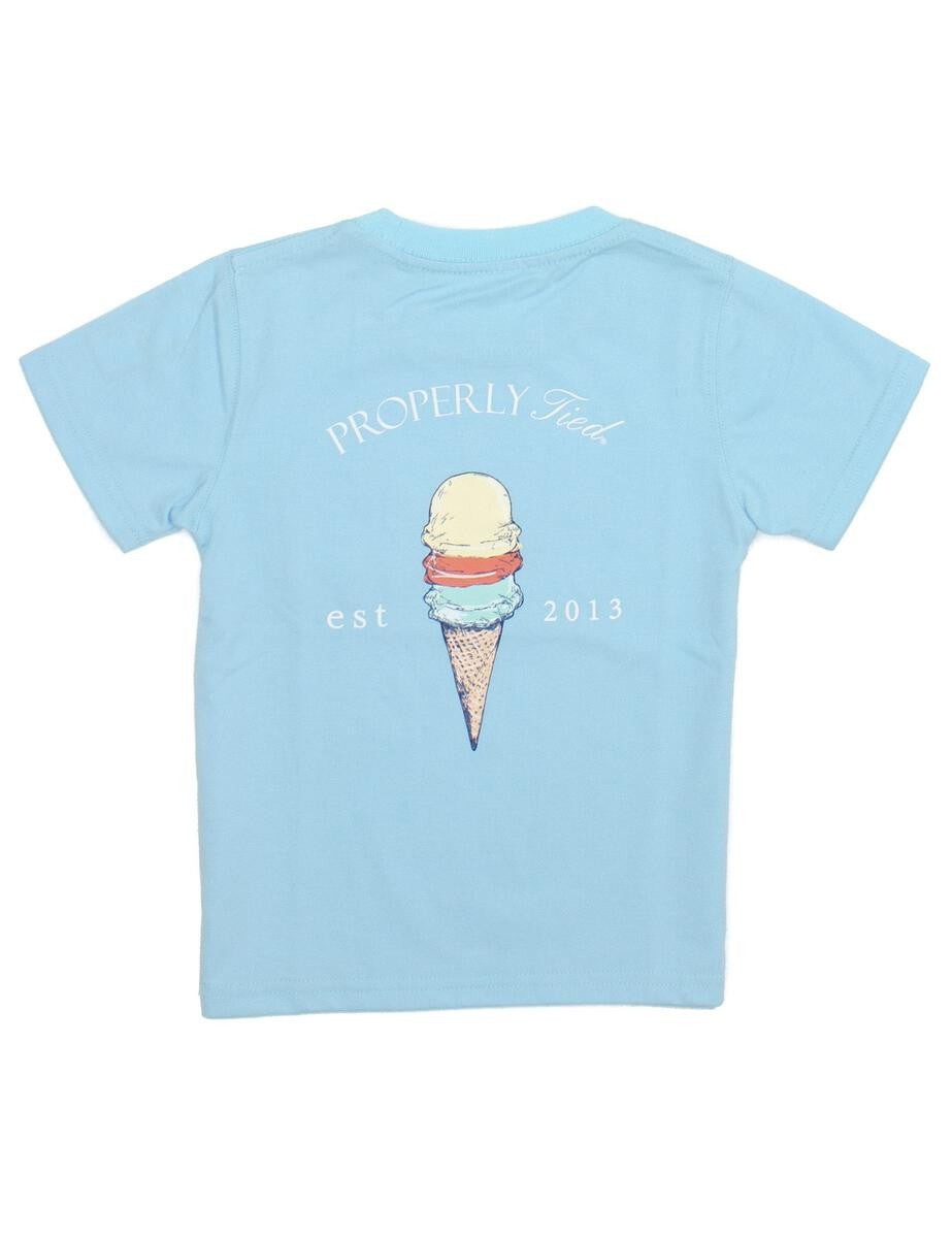 Properly Tied T-Shirt - Logo Pocket on Front - Back Graphic - Ice Cream Cone on Powder Blue by Properly Tied