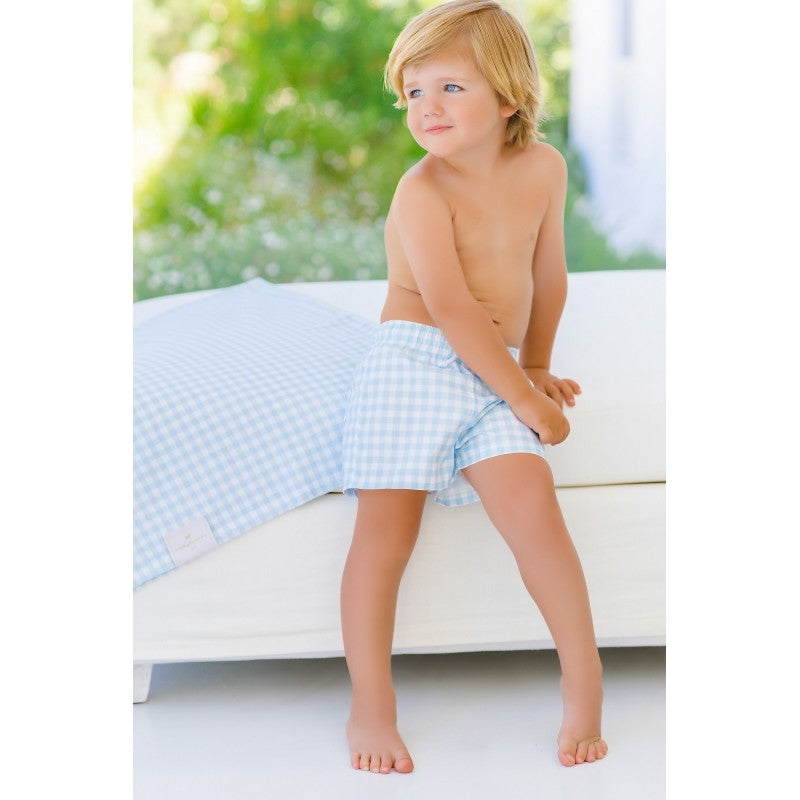 Sal & Pimenta Boys Swim Trunks - Light Blue Gingham